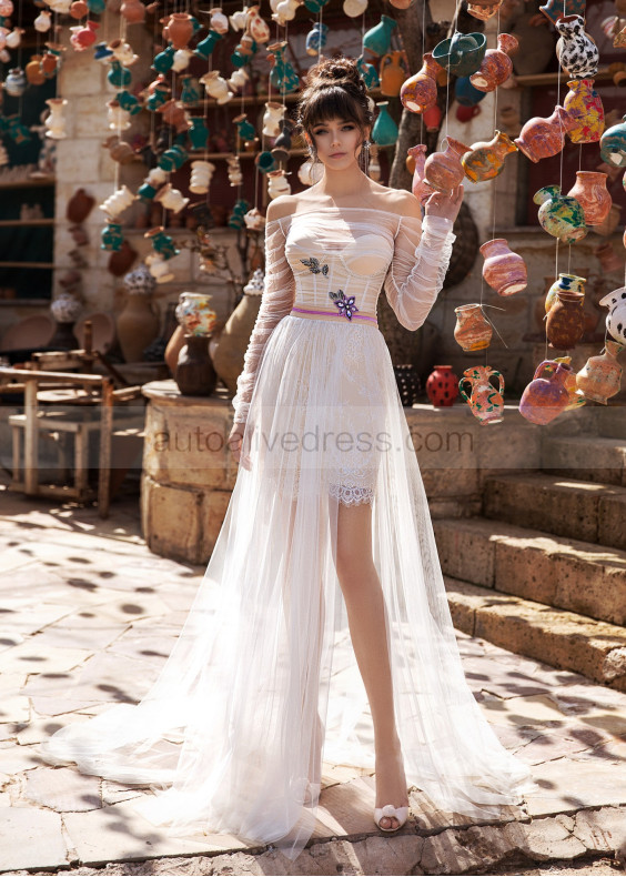 Off Shoulder Lace Tulle Beaded Wedding Dress Off Shoulder Lace Tulle Beaded Wedding Dress